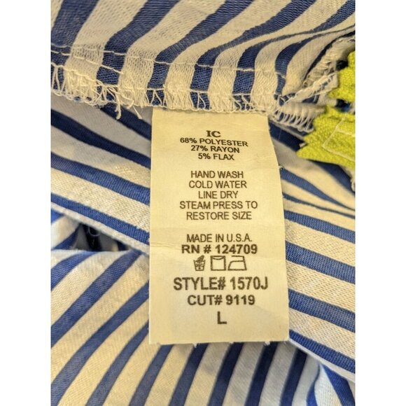 IC Connie K Button Up Shirt Blouse Womens L White Blue Striped Zippers Flax - Picture 11 of 11